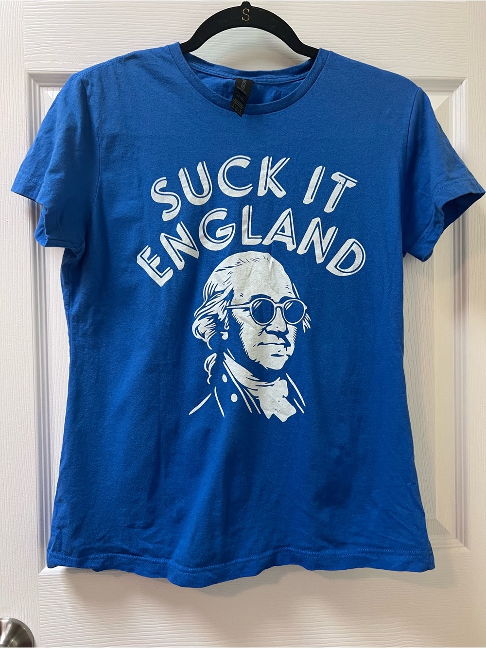 Suck It England Graphic George Washington Tee Women’s Small Blue July 4th